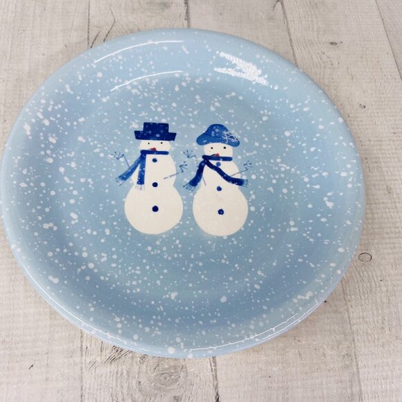 Home Target WINTER FROST Hand Painted Snowman Stoneware Blue Salad Plates Set 4 - Picture 2 of 16